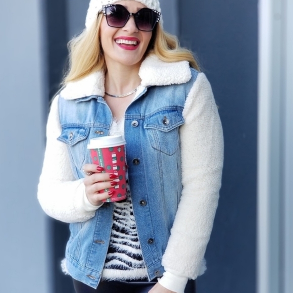 MODA ME COUTURE Jackets & Blazers - LAST CHANCE Denim Jacket w/Sherpa Sleeves / Collar
